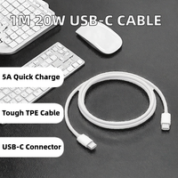Câble de données USB-C D2294 20W 1m Type C vers Type C à charge rapide avec chargeur iOS 5A, blindage tressé, gaine TPE pour iPhone 16 15