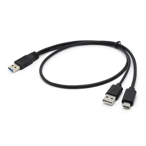 ホットUSB3.0 toUSB3.1タイプcケーブル、タブレット携帯電話ハードディスク用USB2.0オスYスプリッター電源ケーブル付き