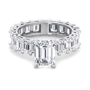 MEDBOO Jewelry 18K Real Solid White Gold 6 carat emerald Cut Moissanite Diamond Women Engagement Jewellery Ring