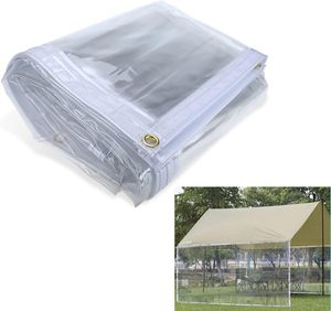 Bâche PVC transparente imperméable robuste - Couverture transparente de 0,35 mm avec œillets <span class=keywords><strong>pour</strong></span> pergola, patio, plantes, piscine, voiture - Product Image 1
