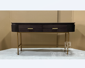 Updecors Hot Selling Italian Style Bedroom Bedside <b>Table</b> Double DrawerSolid Wood Construction Consoles Sturdy Metal <b>Leg</b> Dresser - Product Image 1