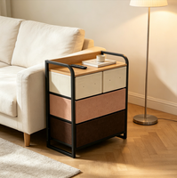 Commode à 4 tiroirs personnalisée de style nordique, en tissu non tissé, avec dessus en bois et structure métallique, pour le rangement dans le salon
