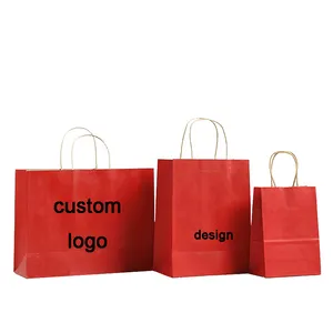 Wholesale Luxury Custom Printed Kraft Handle Paper Bag Clothing Jewellery Gifts Retail Packaging Brand Logo Recyclable Shoes red