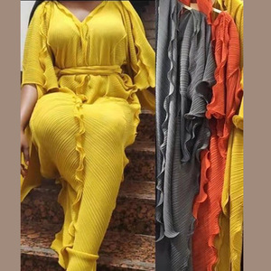 Robe Fluide Plissée en Mousseline de Soie avec Col en V, Volants et Perles, Style Africain Sexy pour Femme - Product Image 3