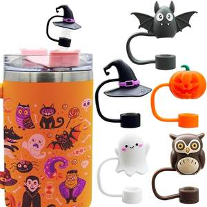 Tapa de paja para <span class=keywords><strong>Halloween</strong></span>, tapa de paja de silicona para vaso de 30 y 40 Oz, tapas de puntas de paja a prueba de polvo de 10mm y 0,4 pulgadas para regalos de <span class=keywords><strong>Halloween</strong></span> - Product Image 2