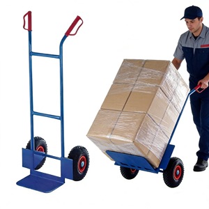 Carretilla de Mano de Acero Resistente, 2 Ruedas, Capacidad de Carga de 250 kg, Ruedas Neumáticas, Carro de Almacén Azul - Product Image 3