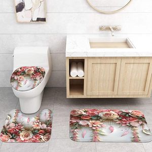 Fleur rose romantique et plante verte mignonne ensemble <span class=keywords><strong>de</strong></span> décoration <span class=keywords><strong>de</strong></span> <span class=keywords><strong>salle</strong></span> <span class=keywords><strong>de</strong></span> <span class=keywords><strong>bain</strong></span> en polyester floral avec rideau <span class=keywords><strong>de</strong></span> douche, tapis et accessoires - Product Image 6
