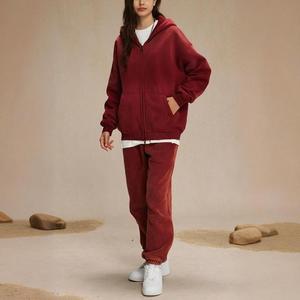 360 grammes/M² Polyester coton automne hiver surdimensionné polaire sweats à capuche femmes Double fermetures à glissière survêtement survêtement ensemble 2025 personnaliser - Product Image 3
