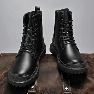 Vente en gros, bottes de luxe en cuir pour hommes, bottes d'hiver chaudes et noires pour l'extérieur