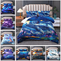 Literie Dauphins et Baleines pour Enfants Garçons Filles Beautiful Ocean Quilt 3pcs Set Purple Blue Planets Comforter Set