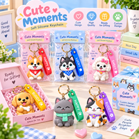 Porte-clés 3D Chien et Chat de Dessin Animé avec Sangles en Silicone Colorées, Pendentif en Plastique, Objet de Collection Artistique, Léger, Fabrication OEM ODM