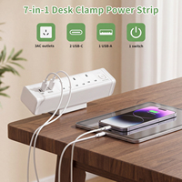 Stop Kontak Meja Kerja UK dengan Penjepit, 2 Port USB-C 20W, 3 Stop Kontak AC, Bahan Aluminium Alloy, Pengisian Cepat & Pintar, Stasiun Pengisian Daya untuk Meja Kantor