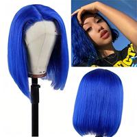 Grosir Blue12a SDD rambut manusia Remy Brasil Wig depan penuh 13x4 Bob lurus pendek sebelum dipetik tanpa lem transparan HD Swiss