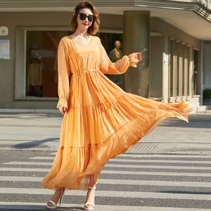 Đầm Phù Dâu Phong Cách Boho Cho Nữ, Váy Maxi Nữ Phong Cách Sàn Diễn Rộng Thoải Mái Vải Voan Màu Kẹo Ngọt Hippie 2021