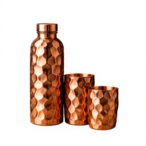 Modern Geometric Pattern Copper water <b>Bottle</b> and Glasses Set Portable Hip <b>Flask</b> Gift Box for Business Gifts - Product Image 1