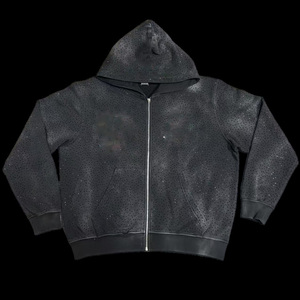 Sweat à capuche zippé pour homme, entièrement orné de strass, en molleton épais, style Hip Hop - Product Image 1