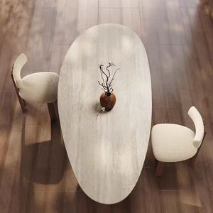 Set da Pranzo Moderno in Stile Francese, Tavolo in Noce Nero Chiaro con Piano in Pietra Sinterizzata a Forma di Goccia d'Acqua, <span class=keywords><strong>Arredamento</strong></span> <span class=keywords><strong>per</strong></span> la Casa - Product Image 4