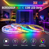 Bande LED COB intelligente WS2811 adressable BERIXDEEP RGB IC 720 LED/m 12V 10mm, couleur magique dynamique sans points, pour décoration de fête