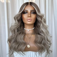 Perruque Lace Front Premium Balayage Blond Cendré 100% Cheveux Humains Vierges Pré-Pluckée Ligne de Cheveux Naturelle Sans Colle en Dentelle Suisse pour Femmes