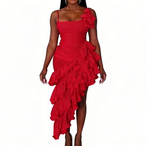 เดรสมีดี้ระบายแบบอสมมาตรสำหรับผู้หญิง - เดรสสายเดี่ยวรัดรูปสำหรับงานปาร์ตี้ แฟชั่น - Product Image 1