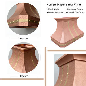 <span class=keywords><strong>Hotte</strong></span> de cuisine architecturale en cuivre martelé à la main, de style européen classique, en forme de cloche, à montage en îlot au plafond, avec sangles en laiton - Product Image 5