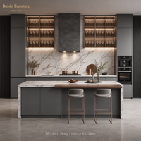 Meubles de cuisine modulaires modernes - Design en bois écologique ignifuge, options de finition en stratifié/verre/acrylique, charnières et robinets en MDF