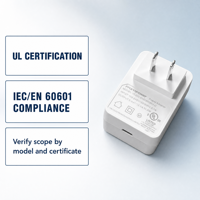 Chargeur USB-C 20W PD, connecteur C-C AD-DC, prise US, adaptateur secteur 5V 9V 12V 15V EN60601 avec certificat UL pour les dispositifs médicaux