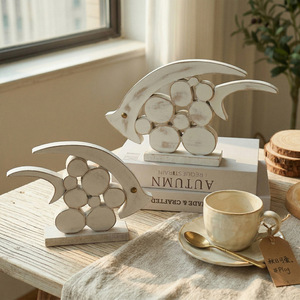 Wooden Fish Figurine 2Pcs Nordic Style Desktop <b>Ornament</b> Mediterranean Decorative Craft Living Room Decoration - Product Image 3