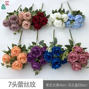 절묘한 7 머리 레이스 로즈 홈 장식 항목 소품 실크 꽃 사진 조경 인공 꽃