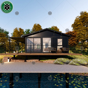 Cabaña Modular Prefabricada de Acero Ligero Metálico Negro con Toldo Lateral, Puerta Corredera Grande de Vidrio, Casa Pequeña para Oficina, Alojamiento o Ocio - Product Image 3