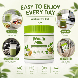 Matcha Latte Japonés Antioxidante, Leche de Belleza en Polvo, Colágeno, Glutatión, Proteína, Té Verde, Bebida Instantánea en Polvo - Product Image 3