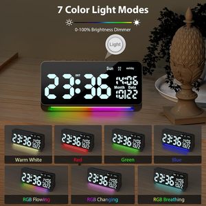 120db Super Loud Modern Wall Alarm <b>Clocks</b> for Heavy Sleepers Adults 7-Color Night Light Dynamic RGB 0-100% Dimmer DST Large <b>LED</b> - Product Image 5