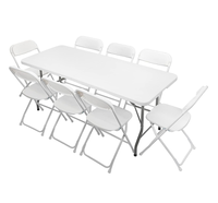 Vente en gros pas cher 6 pieds blanc fête événements en plein air dur portable pliable 180cm 6ft salle à manger ensemble chaise et table en plastique