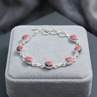Gelang Batu Rhodonite Oval Perak Sterling 925 Asli Buatan Tangan untuk Hadiah Pesta dan Acara Spesial, Perhiasan Berkualitas Tinggi yang Dapat Disesuaikan
