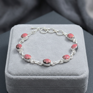 925 Solid Sterling Silver Handmade Oval Stone Rhodonite Gemstone <b>Bracelet</b> for Party Gift Occasions Customizable Fine Jewelry - Product Image 3