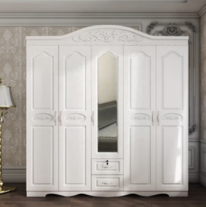 Armoire de style européen avec miroir maison chambre petit appartement <span class=keywords><strong>location</strong></span> chambre armoire moderne simple en bois sans peinture - Product Image 3