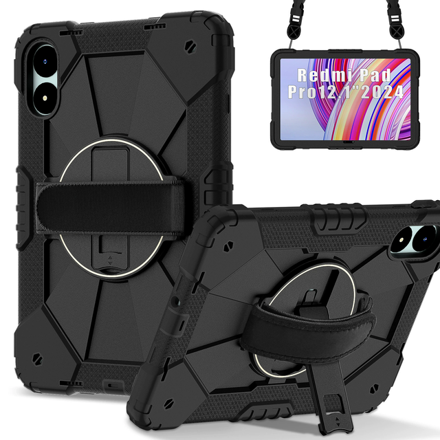 360 Degree Rotate Stand Kids Case for Tablet Case for Xiaomi Redmi Pad 2 Pro 12.1 Inch 2025 with Shoulder Strap