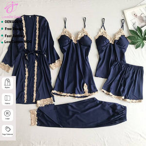 Loveda Ingrosso Set <span class=keywords><strong>Pigiama</strong></span> da Donna in <span class=keywords><strong>Pizzo</strong></span> Morbido 5 Pezzi con Decorazioni in <span class=keywords><strong>Pizzo</strong></span>, Camicia da Notte con Bretelle, Abbigliamento da Casa, Camicie da Notte, Biancheria da Notte - Product Image 1