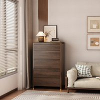 Commode moderne à 5 tiroirs en bois avec poignées métalliques, grande capacité, meuble de rangement pour chambre et salon