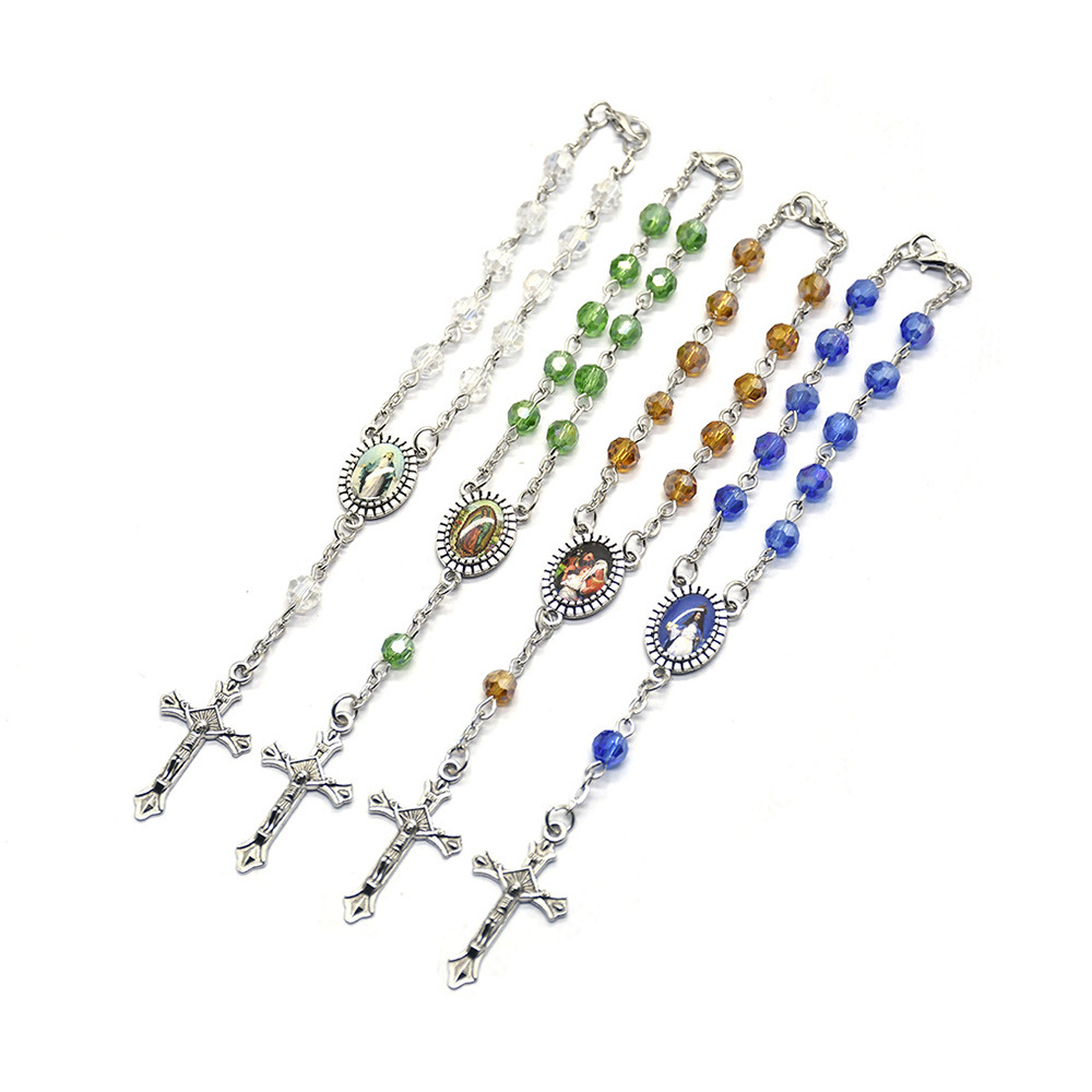 Hạt Pha Lê Nhựa Một Thập Kỷ Tự Động Mân Côi Vòng Tay Công Giáo Crucifix Jerusalem Đất Thánh Trung Tâm Đám Cưới Mini Mân Côi