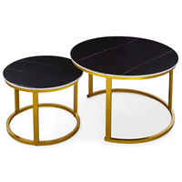 Ensemble de tables à manger gigognes à cadre doré, surface aspect marbre, rondes, design élégant, stable, facile à nettoyer, pour un salon confortable