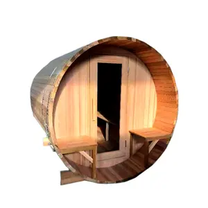 4-6人サウナ屋外バレル無垢材ヘムロック/レッドシダー木製サウナウェットスチーム伝統的なサウナルーム