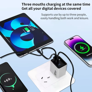 65W GaN Fast Wall Charger with Digital <b>Display</b>, Retractable Type-C <b>Cable</b>, Multi-plug US EU UK for Smartphones Tablets - Product Image 6