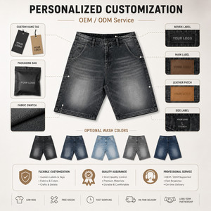 Shorts en <span class=keywords><strong>jean</strong></span> rétro américains pour hommes avec logo personnalisé OEM, ourlet brut, coupe ample, fabriqués par une usine professionnelle, shorts délavés - Product Image 5
