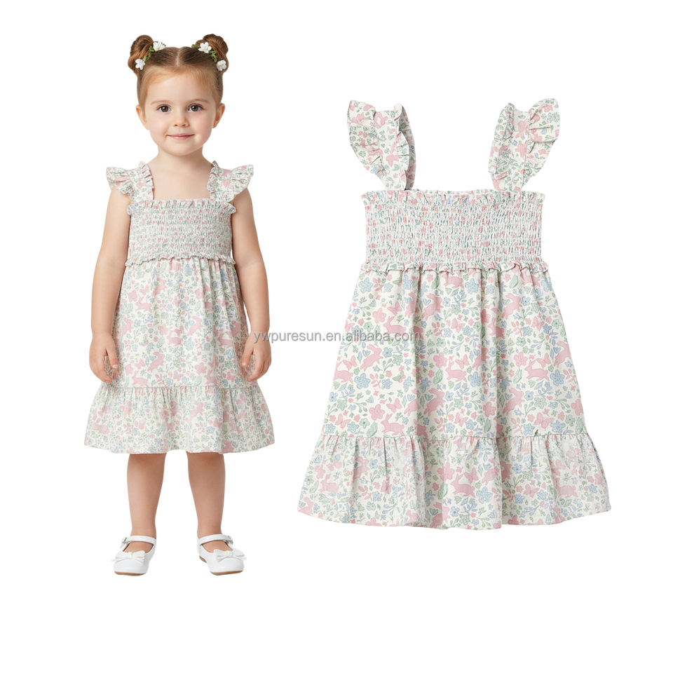 Smocked Easter Dresses Custom Kids Clothes Pleated Girl Ruffle Dresses — free download