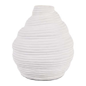 Vaso rotondo in ceramica bianco con design a coste per decorazioni per la casa, soggiorno, camera da letto, ufficio, esposizione su tavolo - Product Image 1