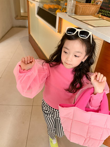 Pull pour bébés filles mignon printemps-automne, T-shirt à sequins et manches bouffantes en maille, col à volants, hauts unis pour enfants de 2 à 7 ans - Product Image 5