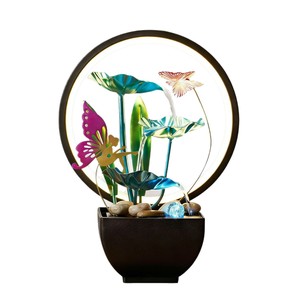 Fontaine électrique ronde avec éclairage arrière, ornement de fleurs, de fées et de papillons, pour la décoration de la maison ou du bureau - Product Image 5