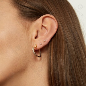 Gemnel 925 Bạc Kim Cương 18K Vàng Lớn Tim Cz Huggie Esarrings Phụ Nữ Hoop Bông Tai - Product Image 2