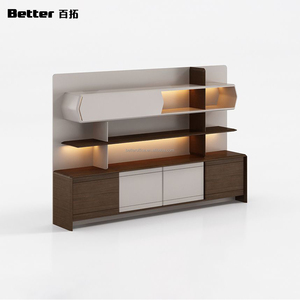 Meuble de rangement modulaire de luxe personnalisé pour bureau à domicile, entrepôt, bibliothèque en bois lumineuse et élégante pour le fond de bureau du président - Product Image 1